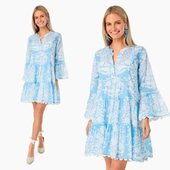 Juliet Dunn Dresses & Skirts - Juliet Dunn NEW Pastel Blue Palladio Flared Sleeve Mini Dress Blue White Size S